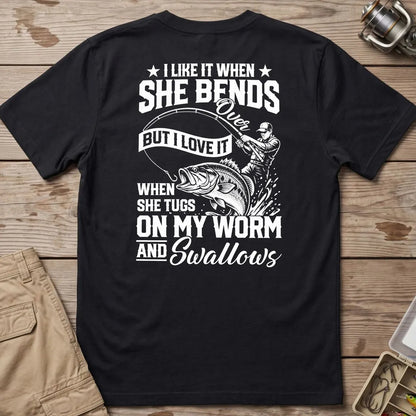 Fishing Rod Bend Joke Vintage T-Shirt in Black