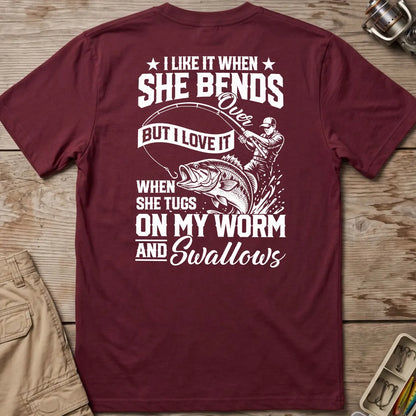 Fishing Rod Bend Joke Vintage T-Shirt in Maroon