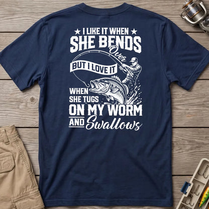 Fishing Rod Bend Joke Vintage T-Shirt in Navy