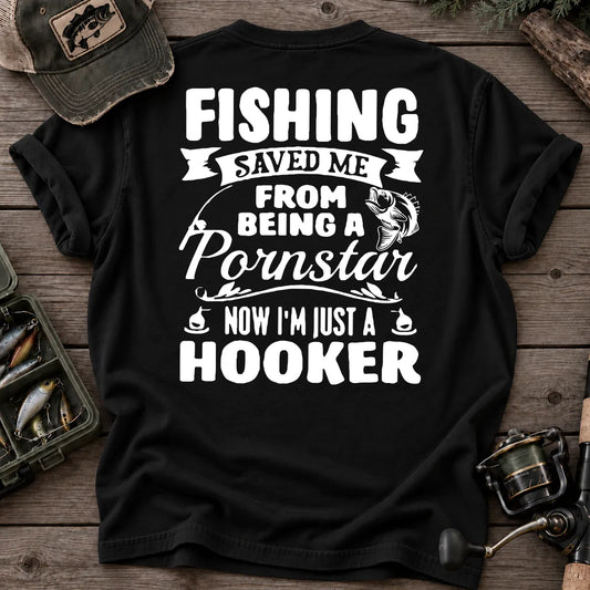Fishing Saved Me Hooker Bass Badge T-Shirt in Black
