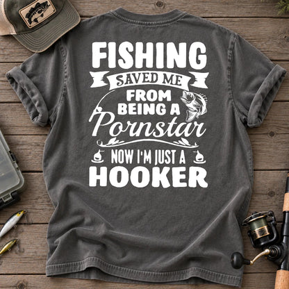 Fishing Saved Me Hooker Bass Badge T-Shirt in Pepper