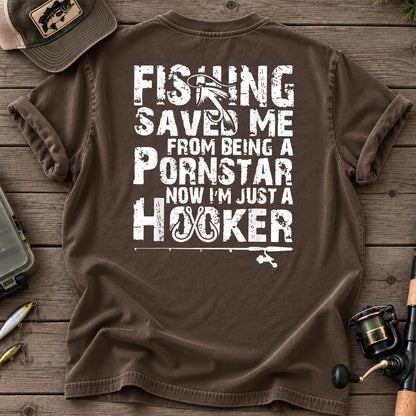 Fishing Saved Me Hooker Distressed Type T-Shirt in Espresso