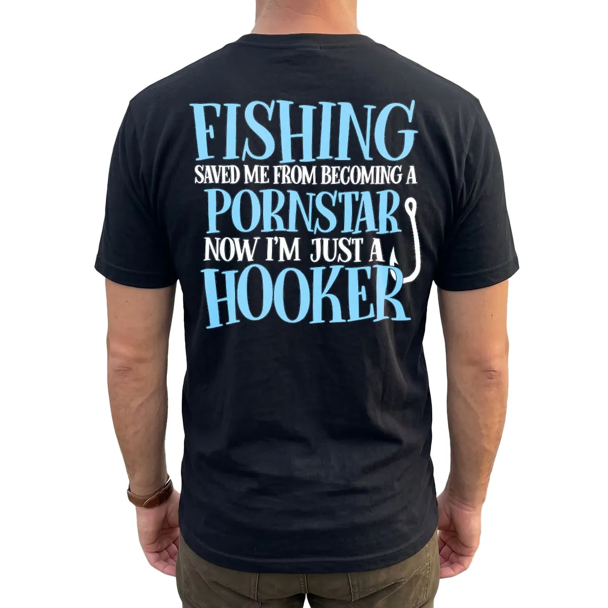 Fishing Saved Me Hooker Joke Blue T-Shirt lifestyle mockup