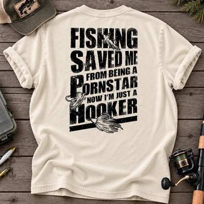 Fishing Saved Me Hooker Leaping Fish T-Shirt in Ivory