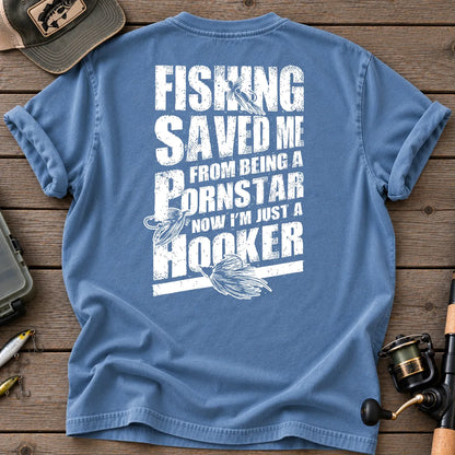 Fishing Saved Me Hooker Leaping Fish T-Shirt in Blue Jean