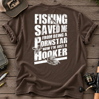 Fishing Saved Me Hooker Leaping Fish T-Shirt in Espresso