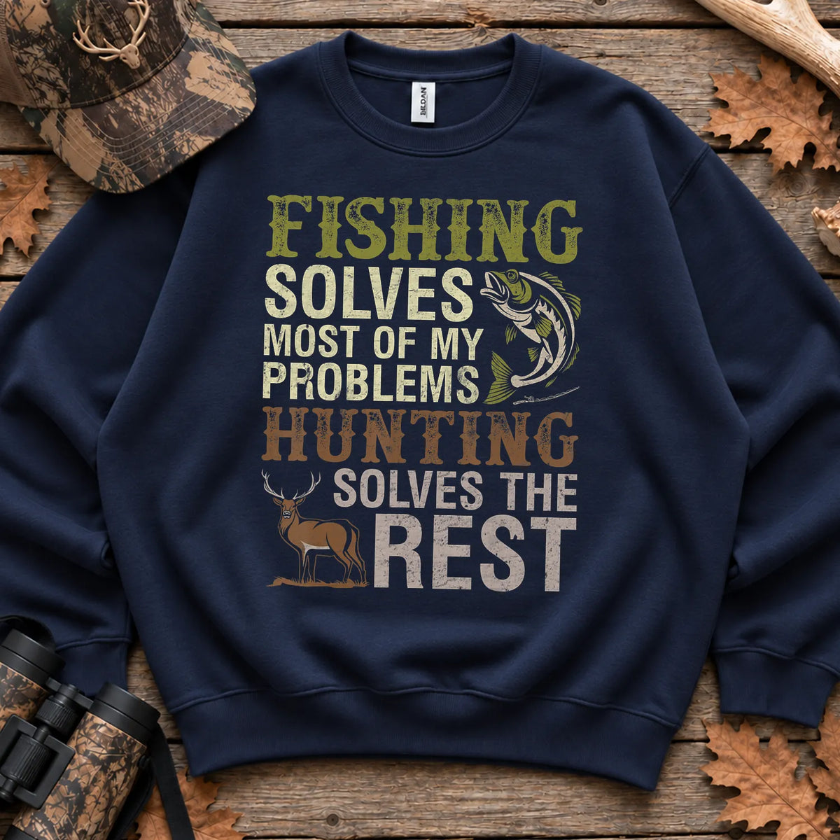Fishing Solves Problems Hunting the Rest Sweatshirt in Navy