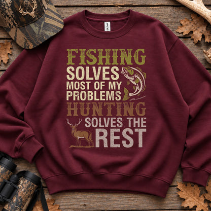 Fishing Solves Problems Hunting the Rest Sweatshirt in Maroon