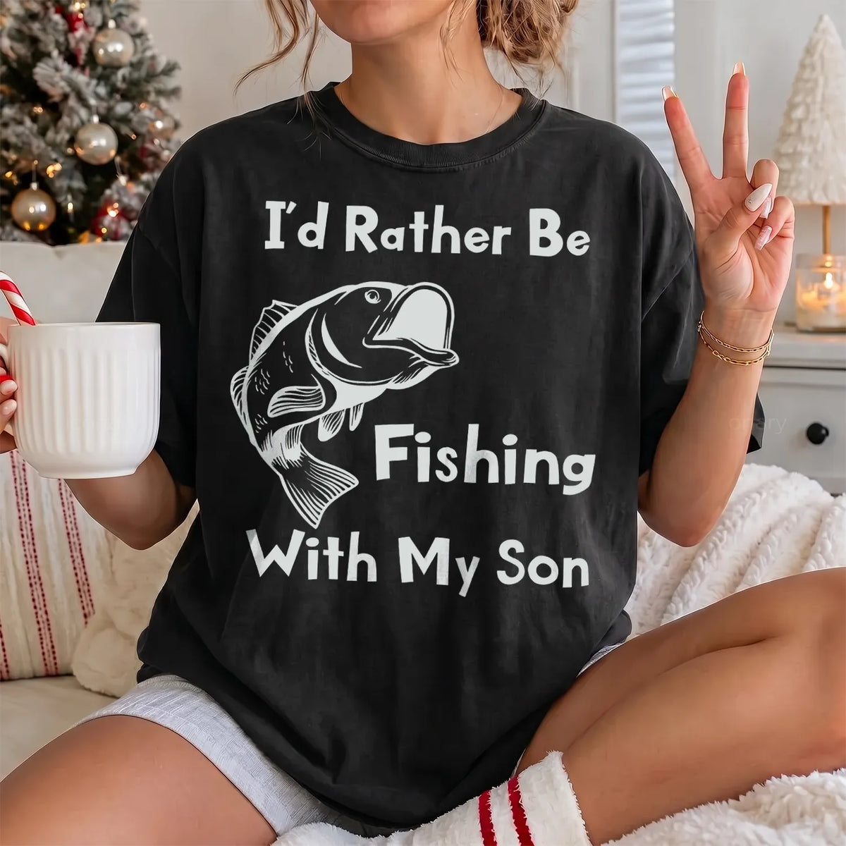 Fishing With My Son T-Shirt Women model in Black