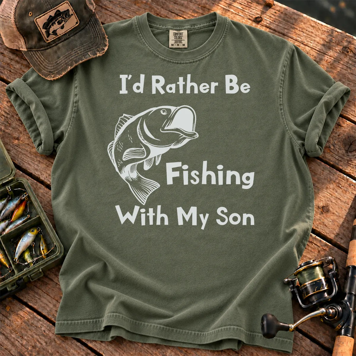 Fishing With My Son T-Shirt in Moss