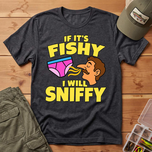 Fishy Sniffy Fishing Joke T-Shirt in Dark Heather