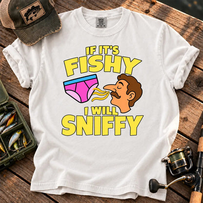 Fishy Sniffy Fishing Joke T-Shirt in White