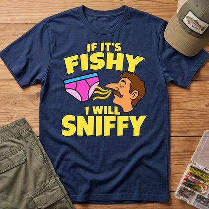 Fishy Sniffy Fishing Joke T-Shirt in Navy