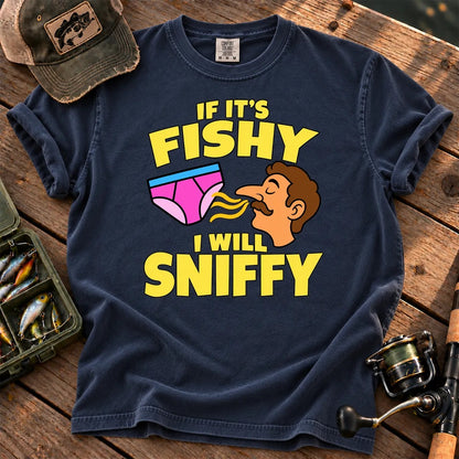 Fishy Sniffy Fishing Joke T-Shirt in True Navy