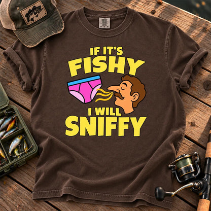 Fishy Sniffy Fishing Joke T-Shirt in Espresso