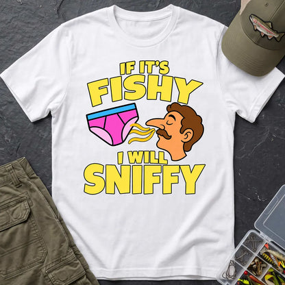 Fishy Sniffy Fishing Joke T-Shirt in White