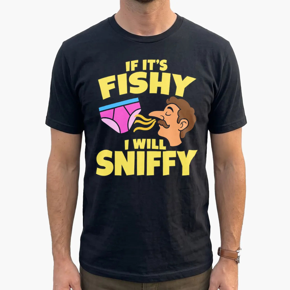 Fishy Sniffy Fishing Joke T-Shirt lifestyle mockup
