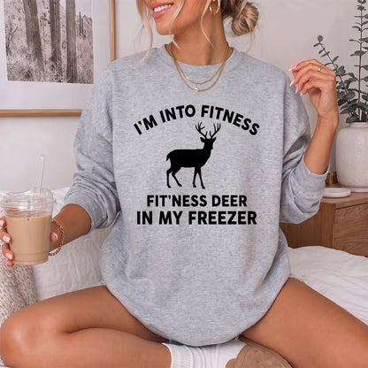 Fitness Deer in My Freezer Sweatshirt Women model in Sport Grey