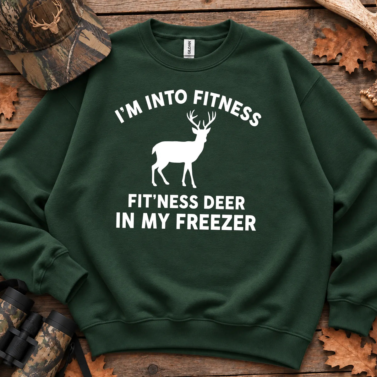 Fitness Deer in My Freezer Sweatshirt in Forest Green