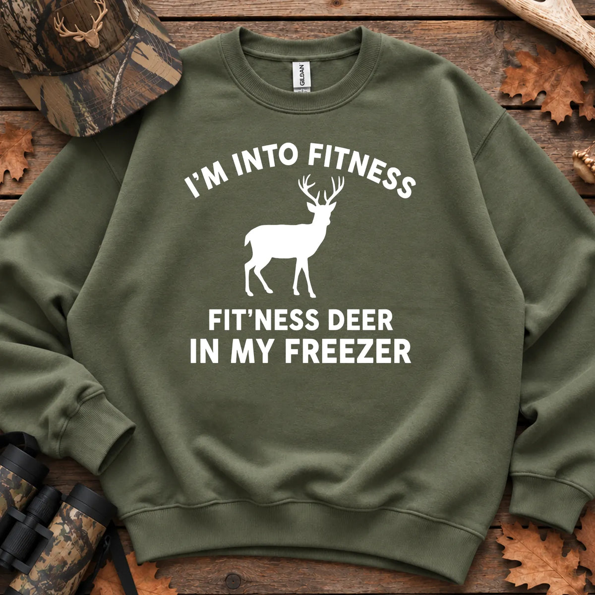 Fitness Deer in My Freezer Sweatshirt in Military Green