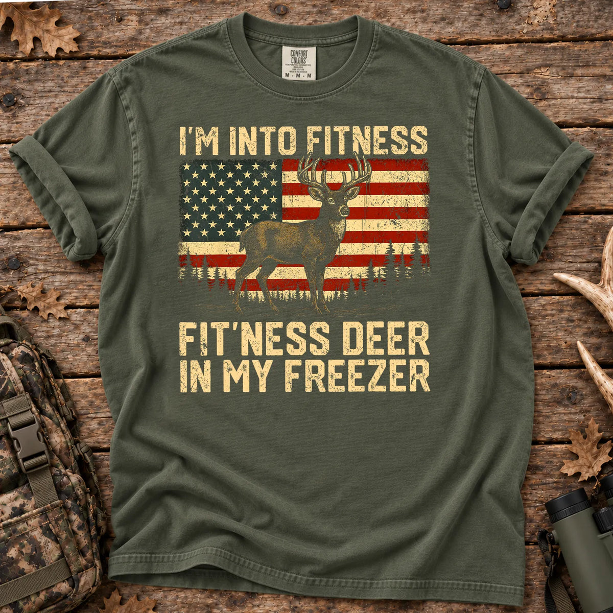 Fitness Deer in My Freezer T-Shirt in Moss