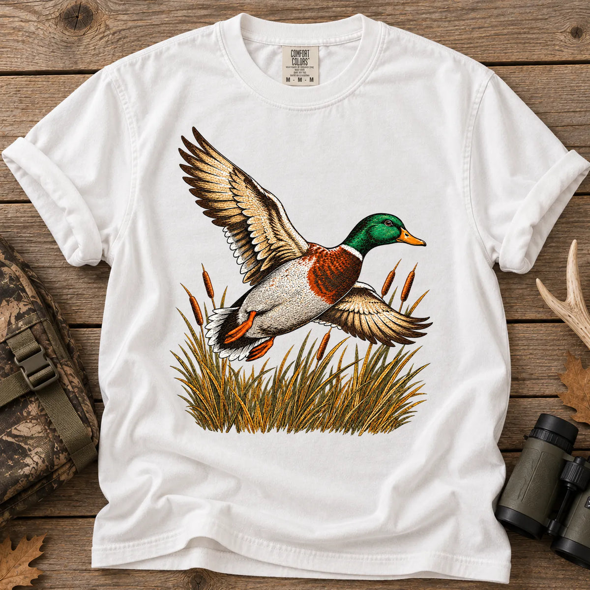 Flying Mallard Duck T-Shirt in White