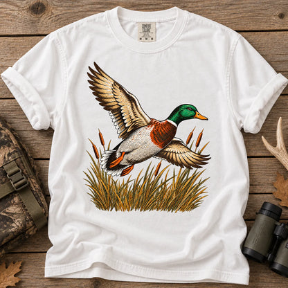 Flying Mallard Duck T-Shirt in White