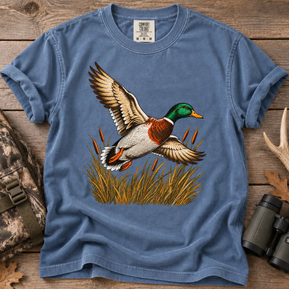 Flying Mallard Duck T-Shirt in Blue Jean