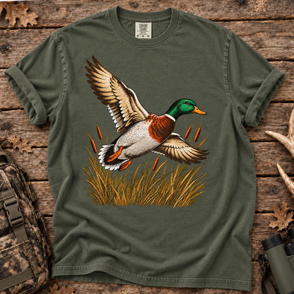 Flying Mallard Duck T-Shirt in Moss