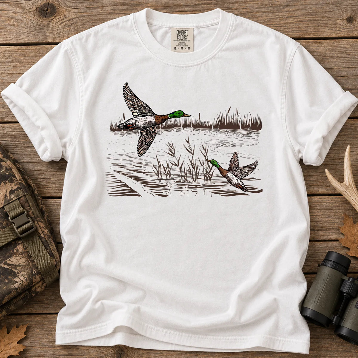 Flying Mallard Ducks T-Shirt in White