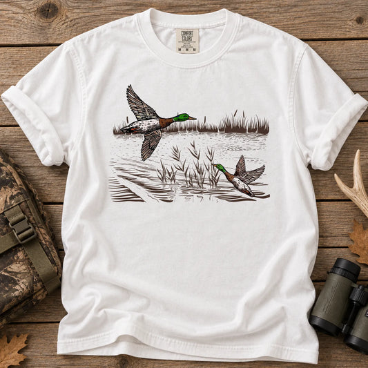 Flying Mallard Ducks T-Shirt in White