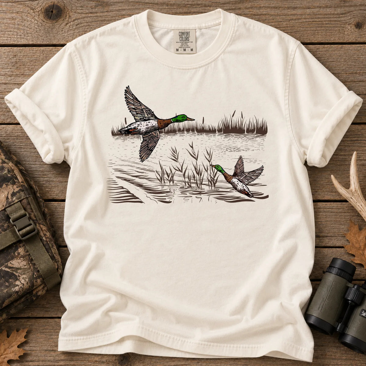 Flying Mallard Ducks T-Shirt in Ivory