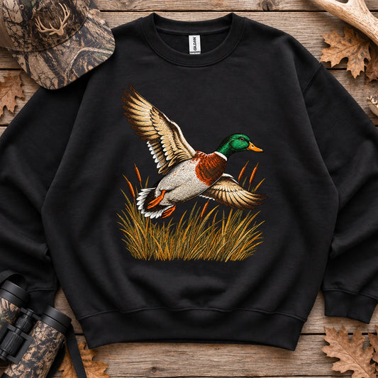 Flying Mallard Embroidery Style Sweatshirt in Black