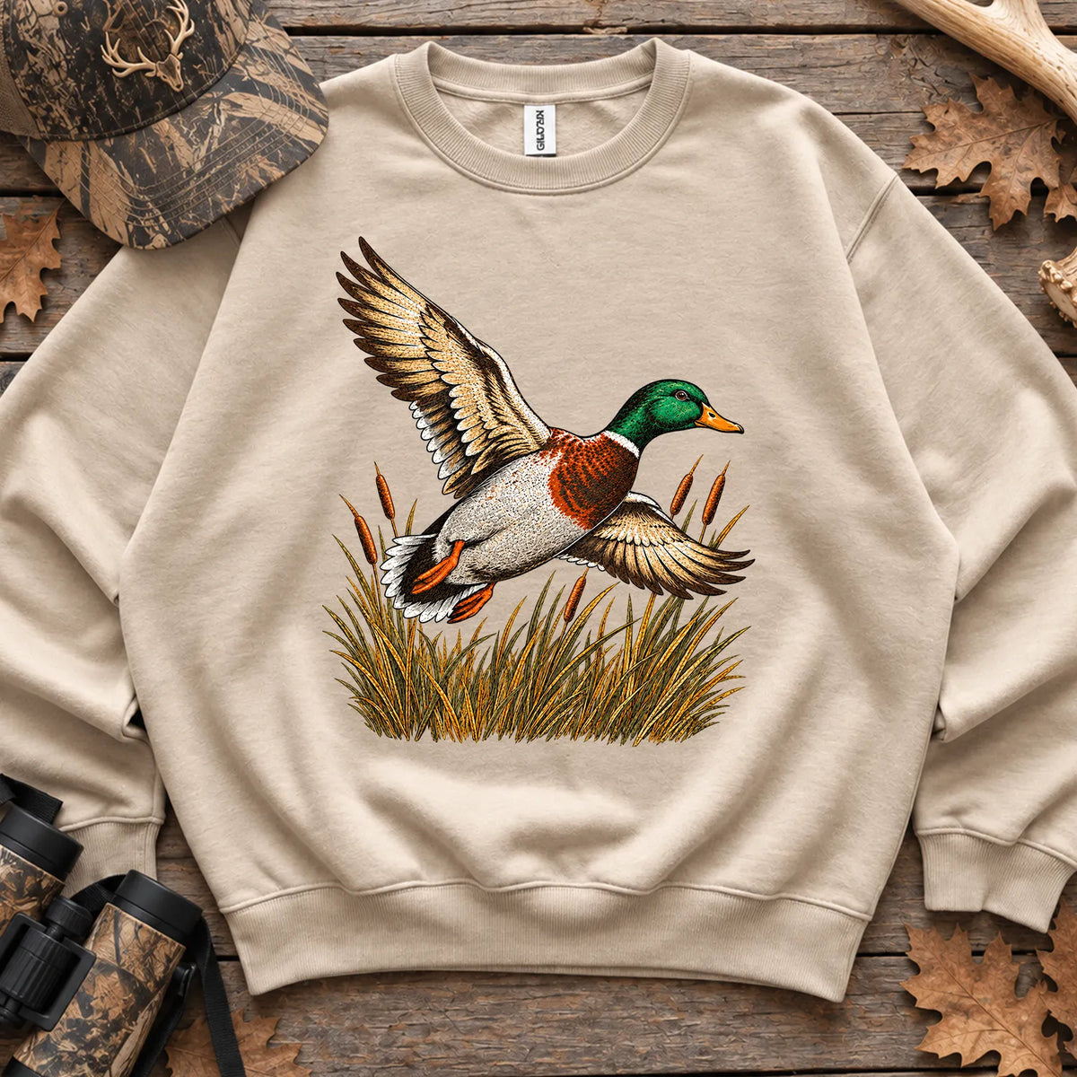 Flying Mallard Embroidery Style Sweatshirt in Sand
