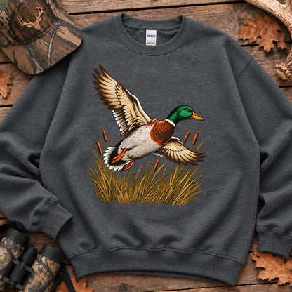 Flying Mallard Embroidery Style Sweatshirt in Dark Heather