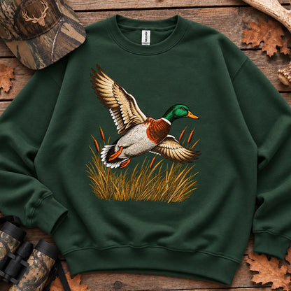 Flying Mallard Embroidery Style Sweatshirt in Forest Green