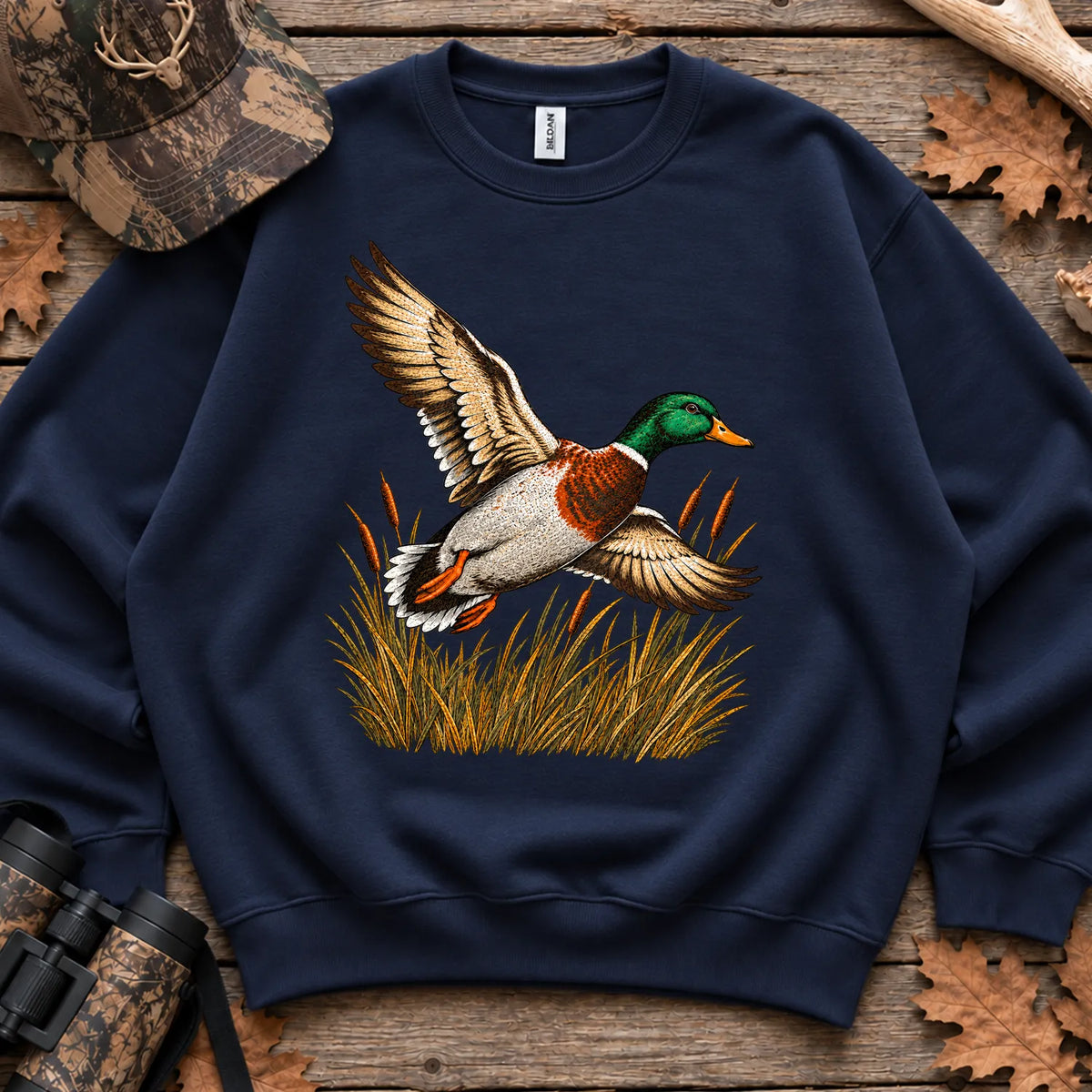 Flying Mallard Embroidery Style Sweatshirt in Navy