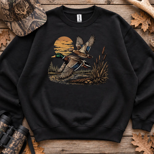 Flying Mallard Sunset Sweatshirt in Black