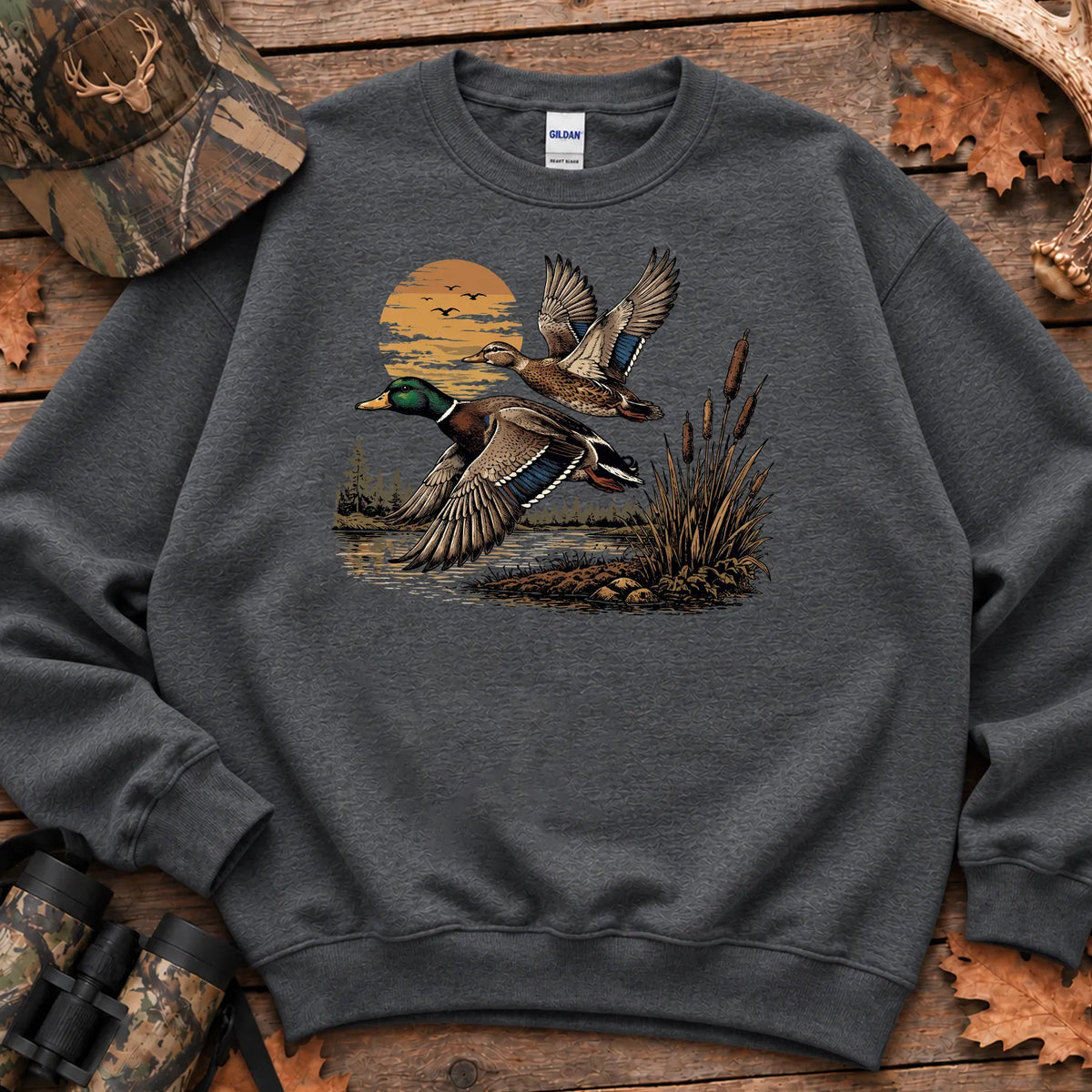 Flying Mallard Sunset Sweatshirt in Dark Heather