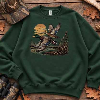 Flying Mallard Sunset Sweatshirt in Forest Green