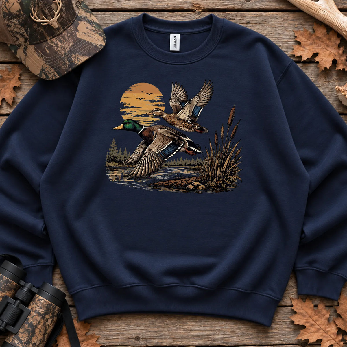 Flying Mallard Sunset Sweatshirt in Navy