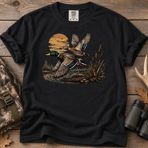 Flying Mallards Sunset T-Shirt in Black