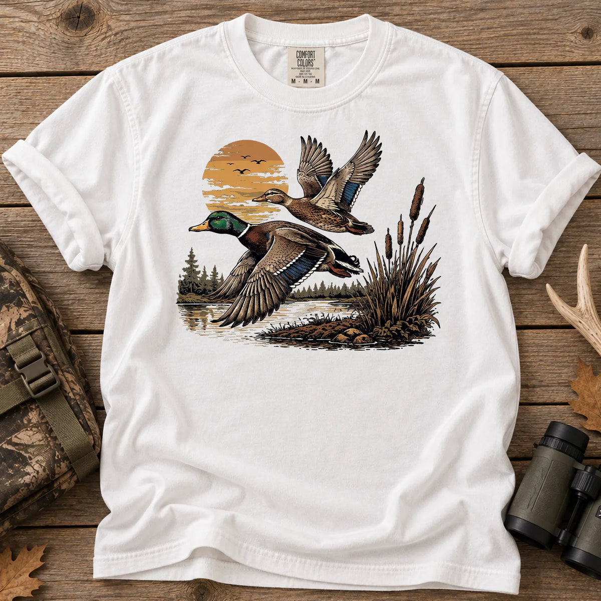 Flying Mallards Sunset T-Shirt in White