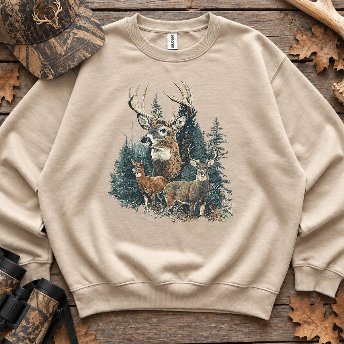 Forest Deer Family Sweatshirt in Sand