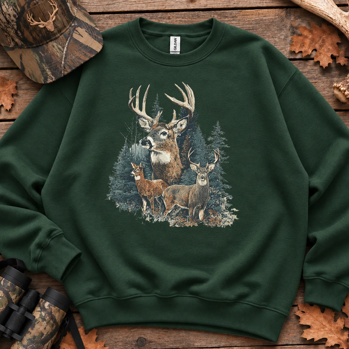Forest Deer Family Sweatshirt in Forest Green
