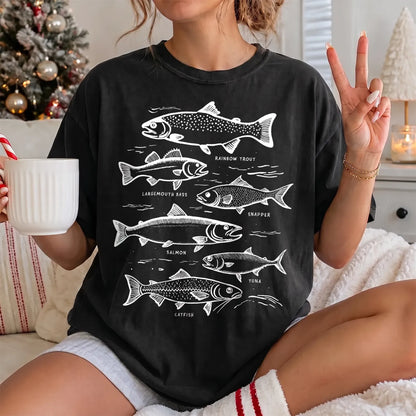 Freshwater Fish Identification T-Shirt Women model in Black