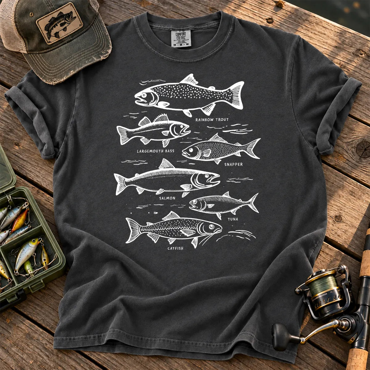 Freshwater Fish Identification T-Shirt in Pepper
