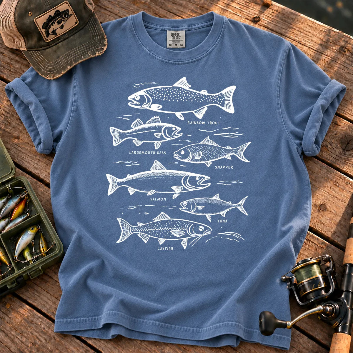 Freshwater Fish Identification T-Shirt in Blue Jean