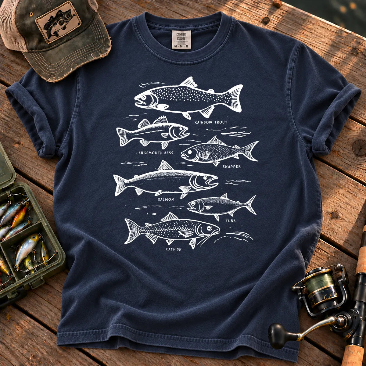 Freshwater Fish Identification T-Shirt in True Navy