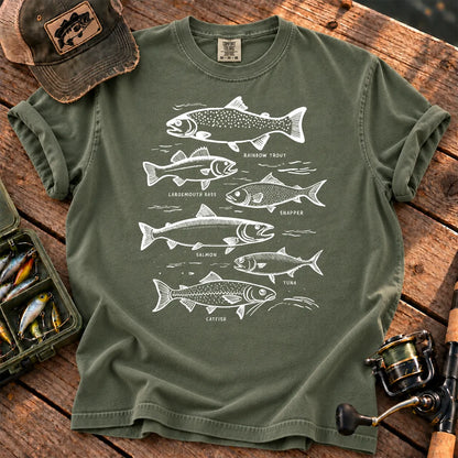 Freshwater Fish Identification T-Shirt in Moss